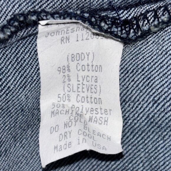 John Eshaya JET Blue Denim Gray Knit Sleeve Jean Jacket Women's Size M/L - Picture 15 of 15
